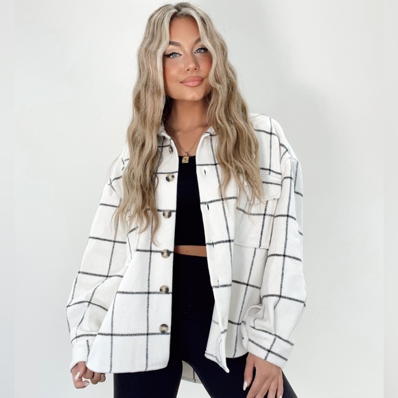 Plaid Button Down Shacket - Picture 1 of 12